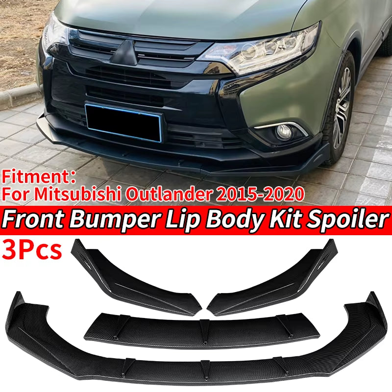 Car Front Bumper Splitter Lip Body Kit Spoiler Diffuser Deflector Accessories Carbon Look ABS for Mitsubishi Outlander 2015-2020