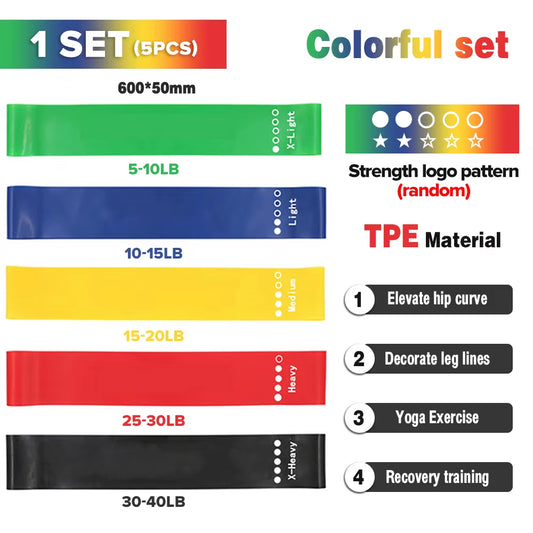 5 PCS [1 Set] Gym Fitness Resistance Bands Portable Fitness Workout Equipment Yoga Elastic Gum Strength Pilates Crossfit Women