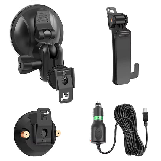 Body Worn Camera Accessories Bundle Kit, Screw Clip+Car Charger+Suction Cup Mount+Shoulder Clip (For M831 & I826)